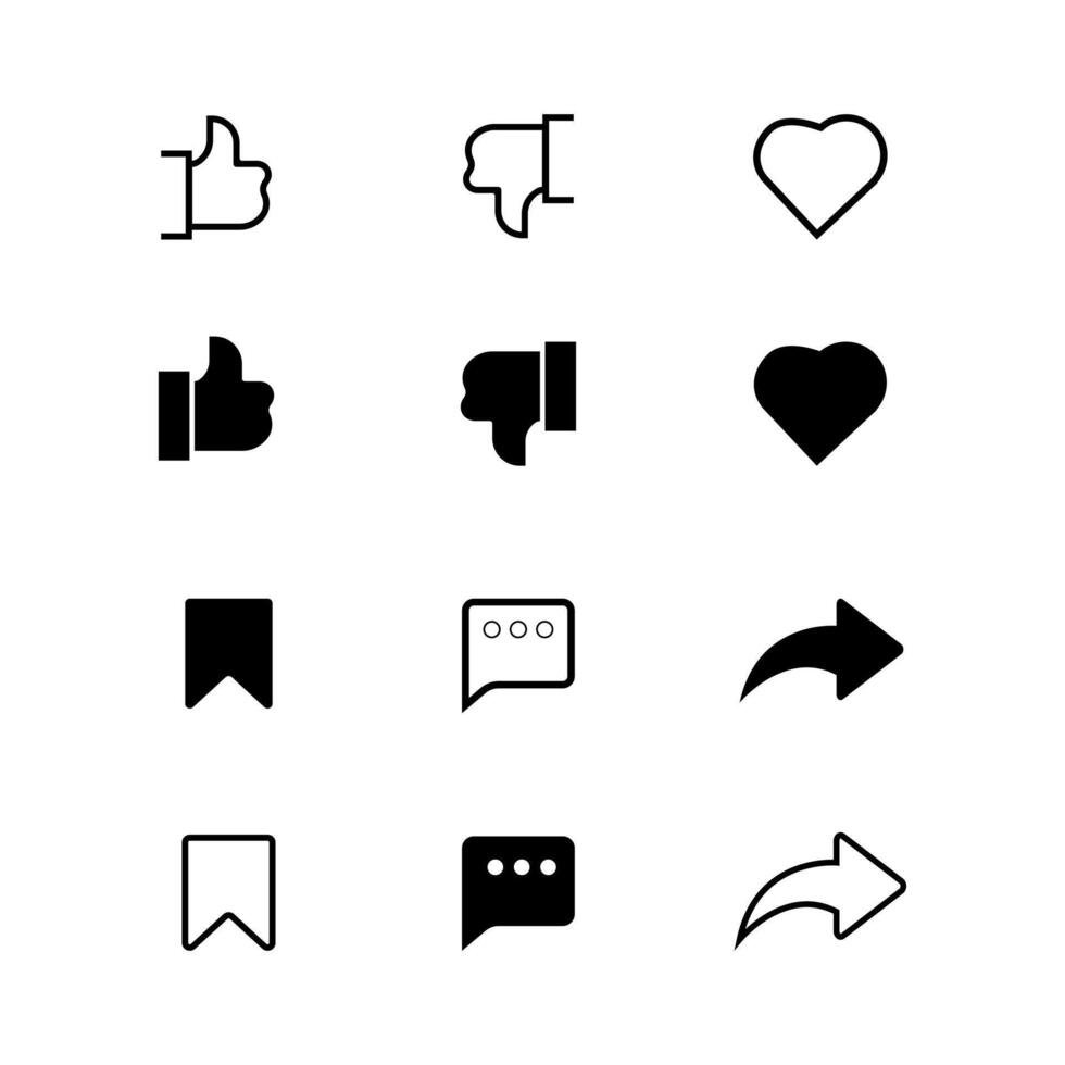 Social Media Reactions and Actions Outline Icons Set Pro Vector