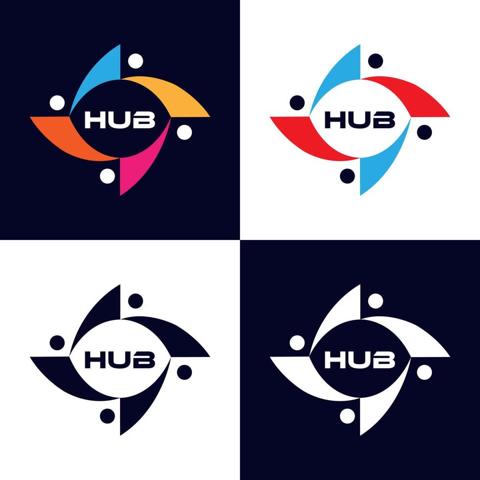 HUB Abstract People symbol, H U B Letter logo . togetherness and community concept design, creative hub, social connection icon, template and logo set. pro vector