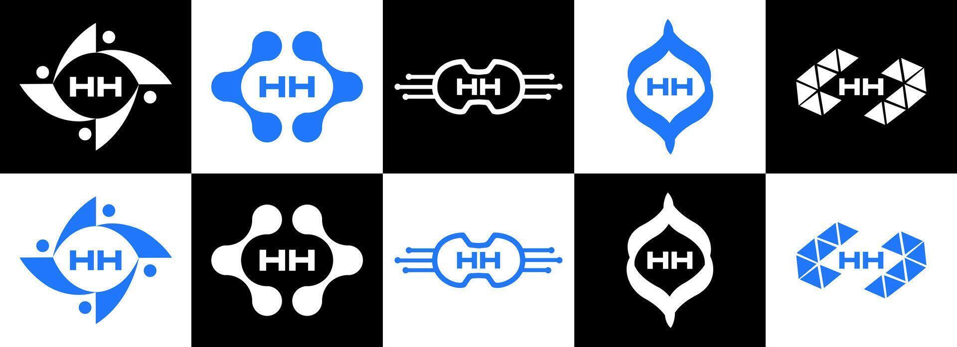 HH logo. H H design. WhitE HH letter. HH, H H letter logo SET design. Initial letter HH linked circle uppercase monogram logo. H H letter logo SET vector design. HH letter logo design. pro vector