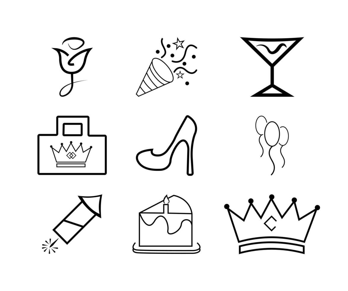 Outline Party Icon Collection Pro Vector