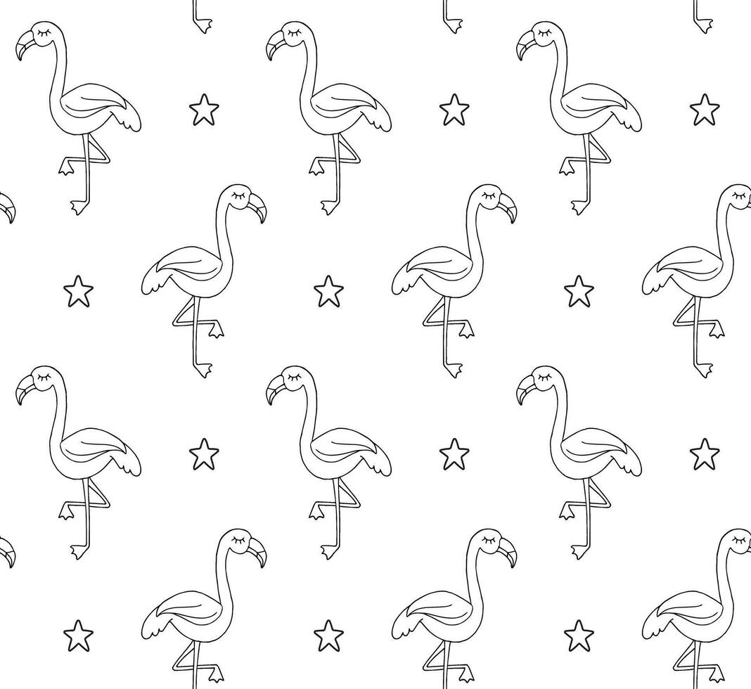 Vector seamless pattern of sketch flamingo