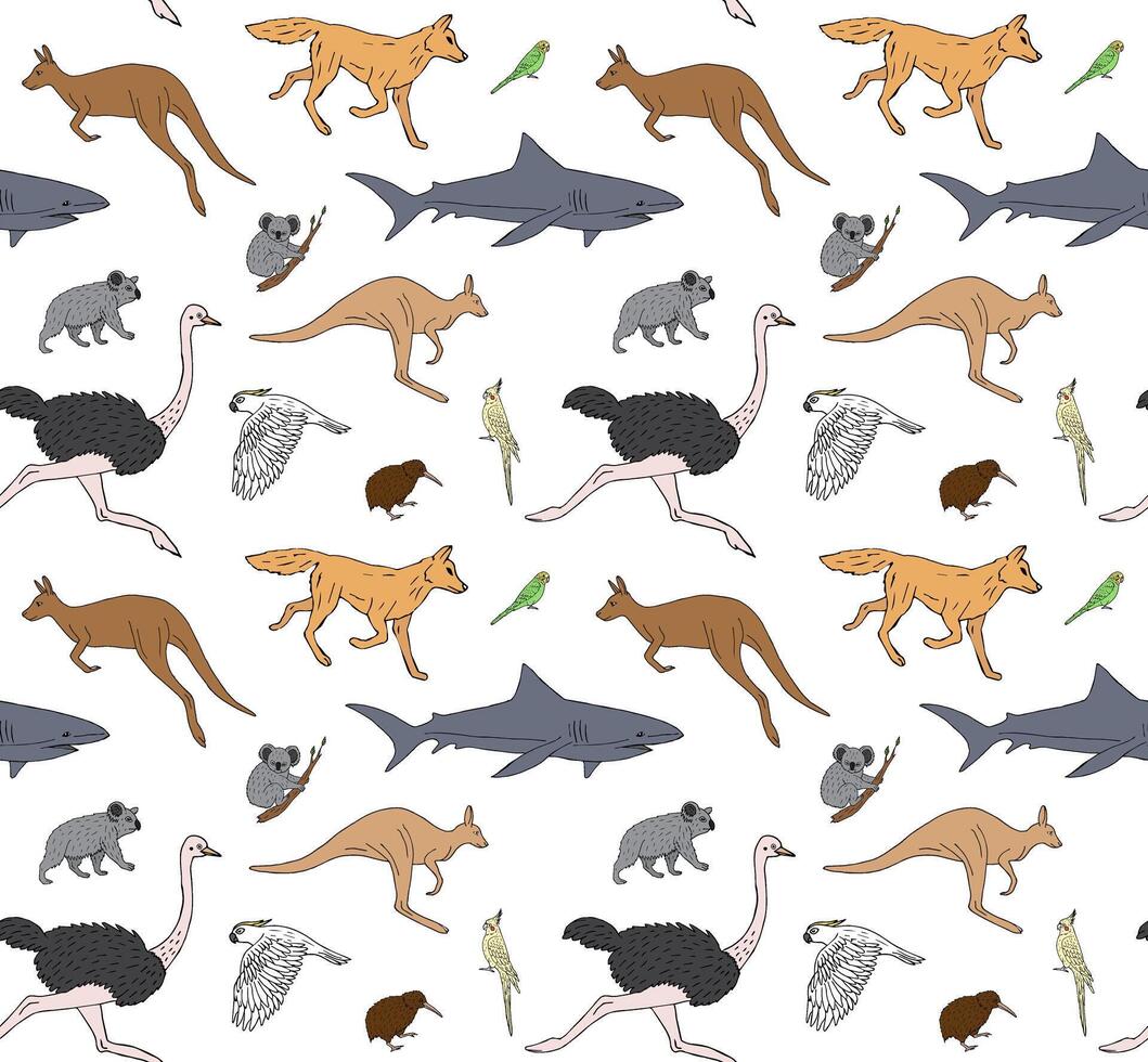 Vector seamless pattern of Australia wild animal