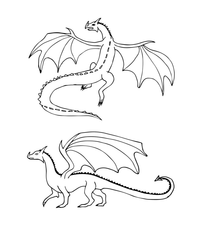 Vector set of two hand drawn doodle sketch dragon