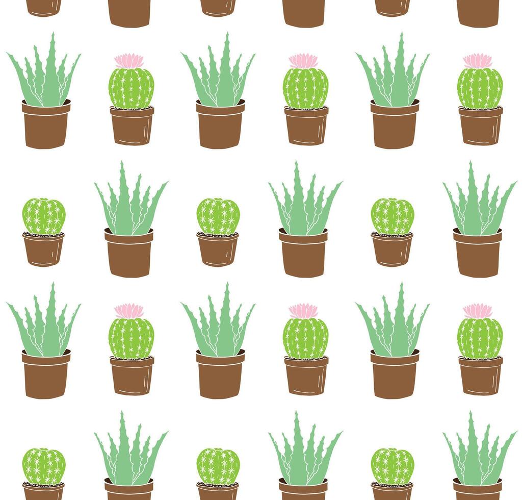 Seamless pattern of doodle aloe and cacti vector