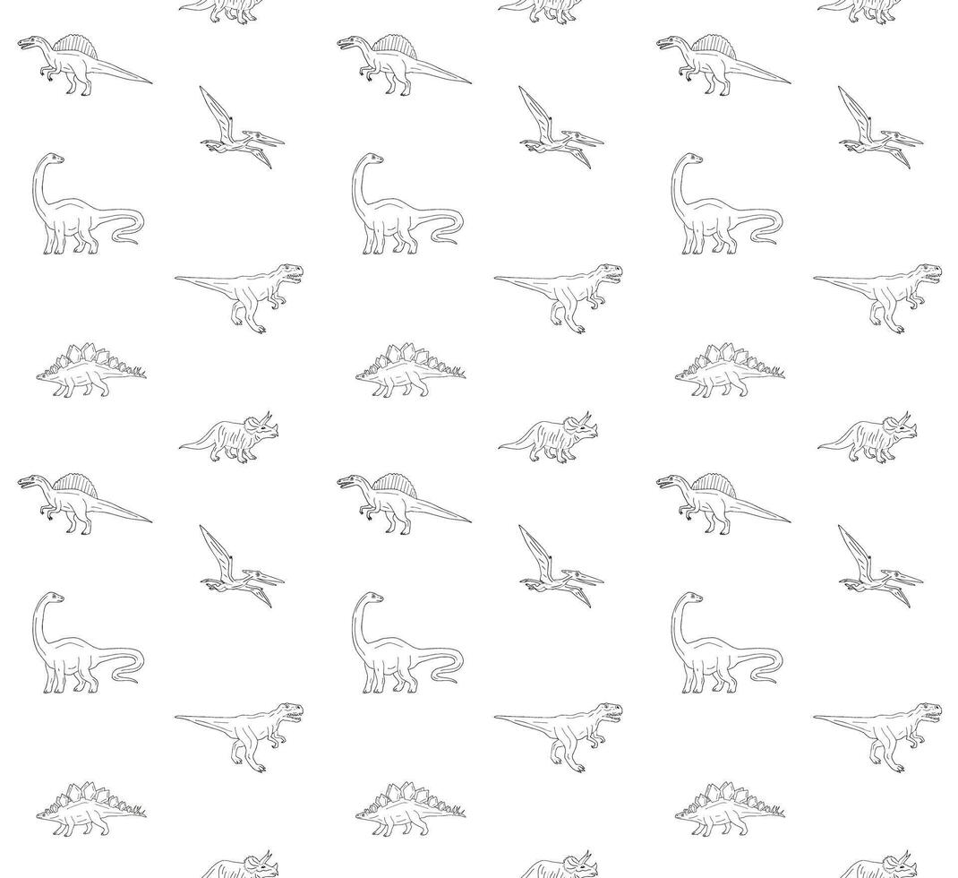 Vector seamless pattern of hand drawn dinosaurs