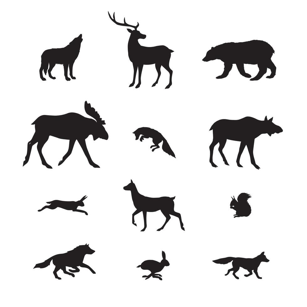 vector negro conjunto de bosque salvaje animales silueta