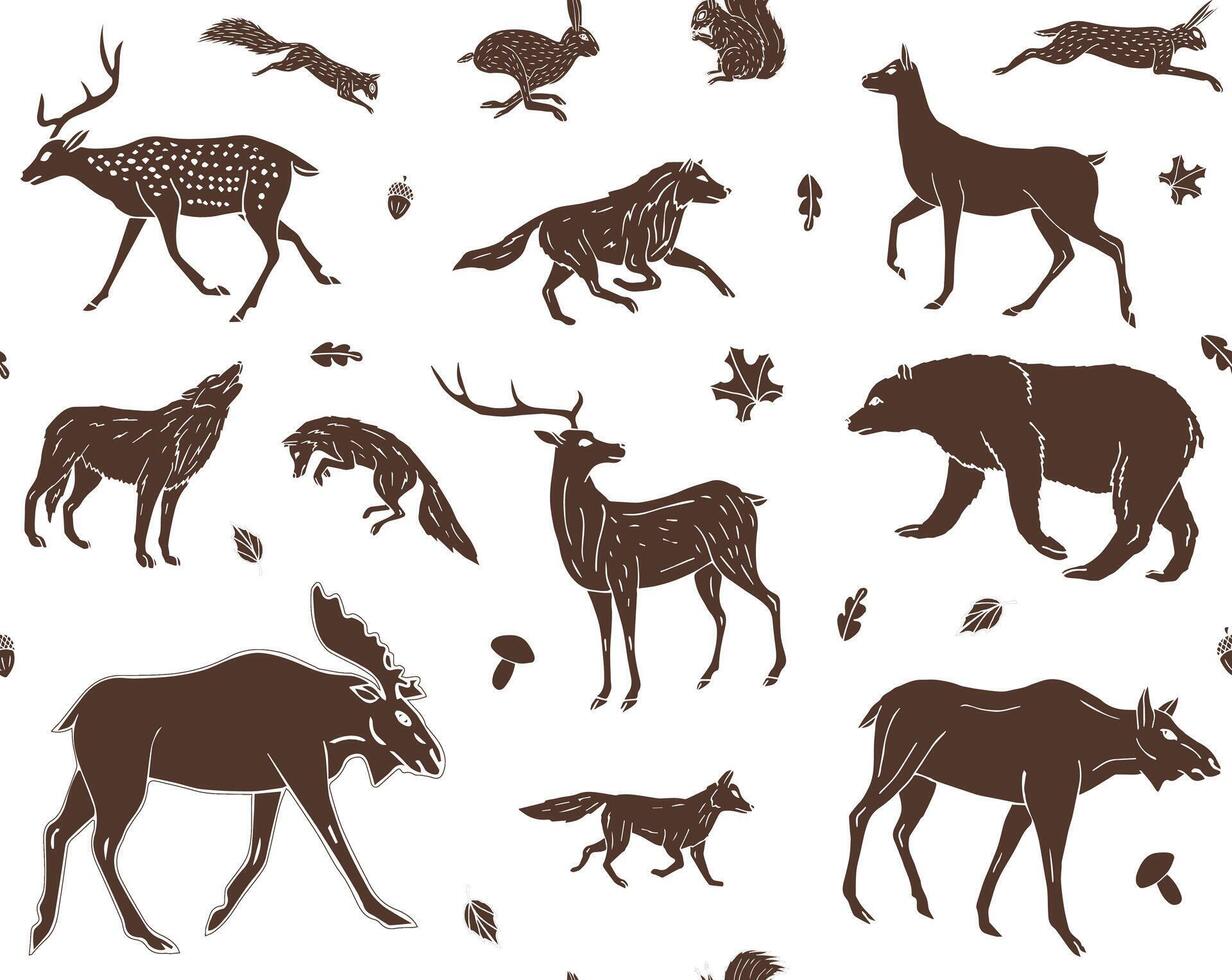 Vector seamless pattern of hand draw forest animal