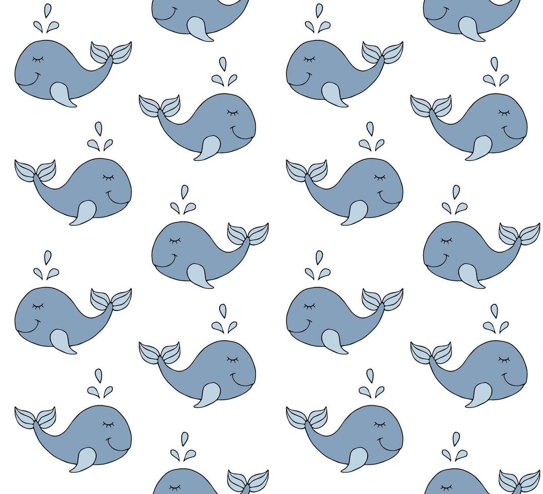 Vector seamless pattern of hand drawn whale