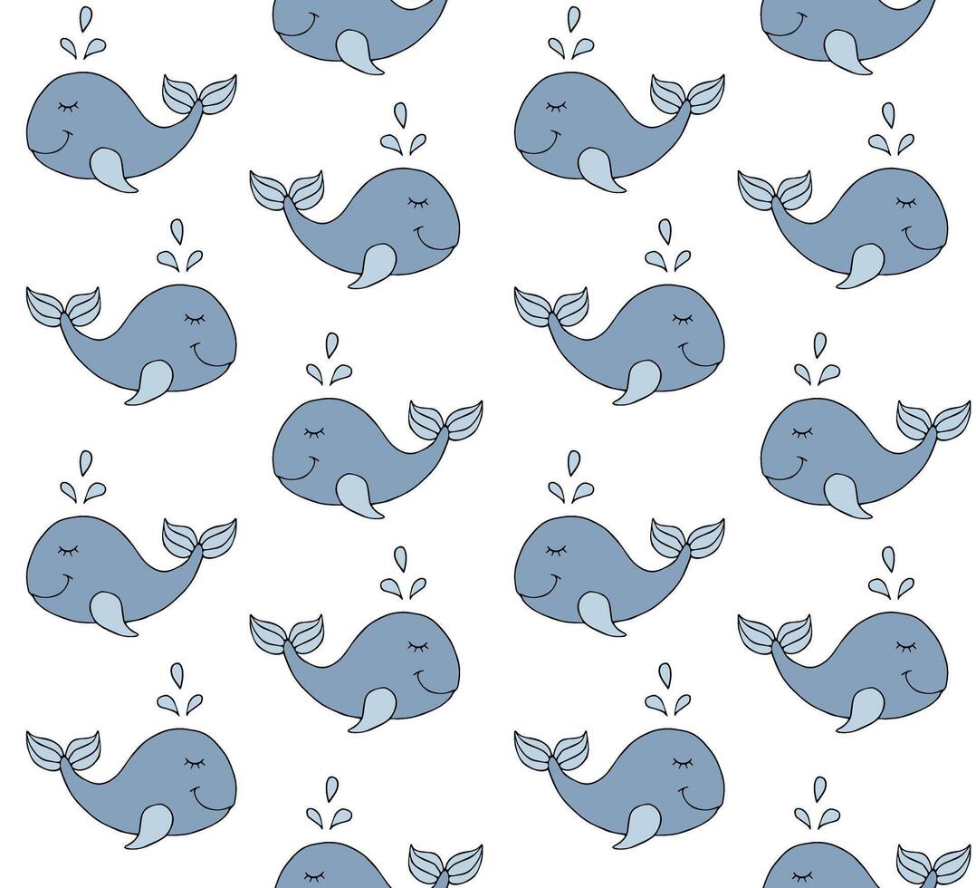 Vector seamless pattern of hand drawn whale