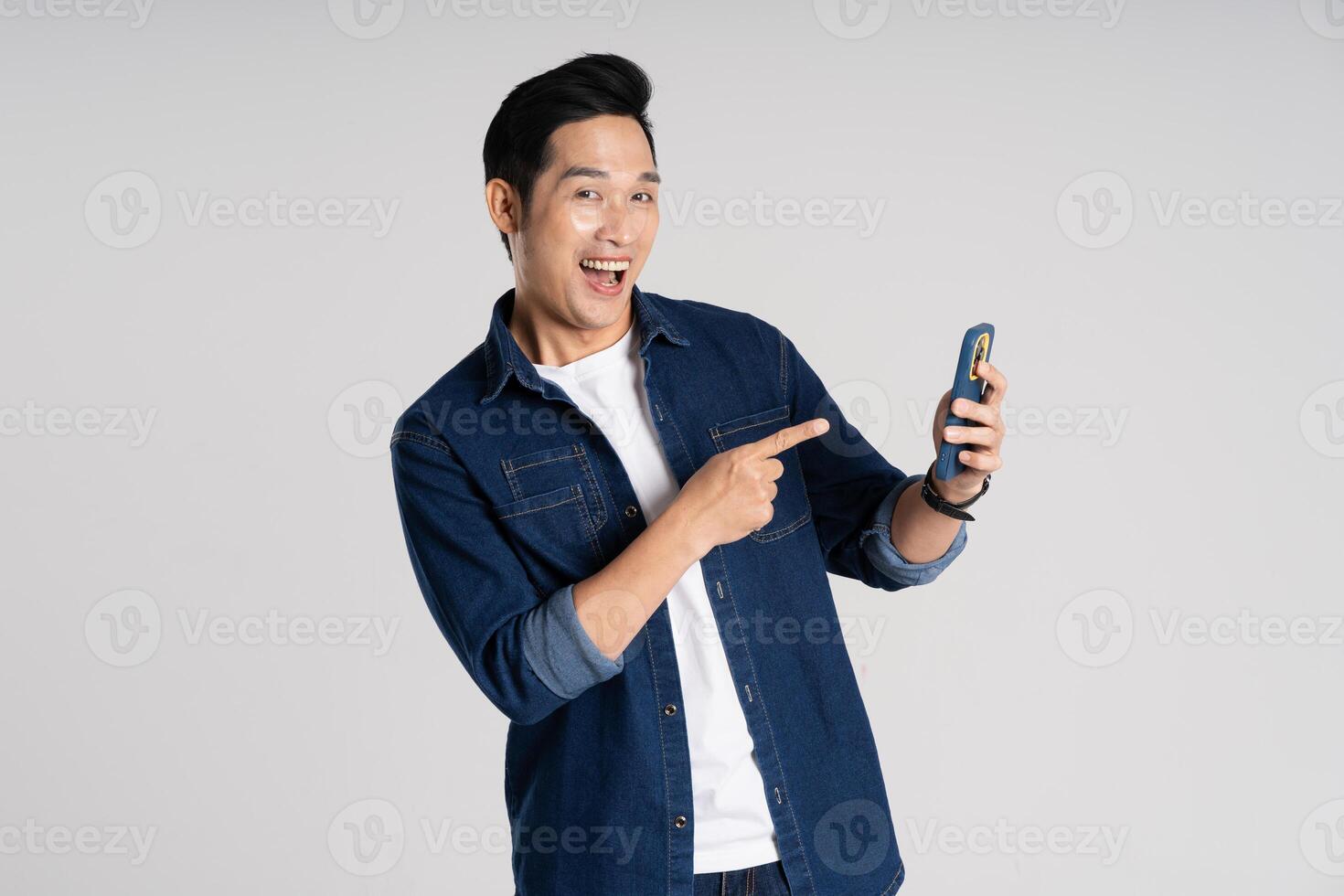 Portrait of Asian man posing on white background photo