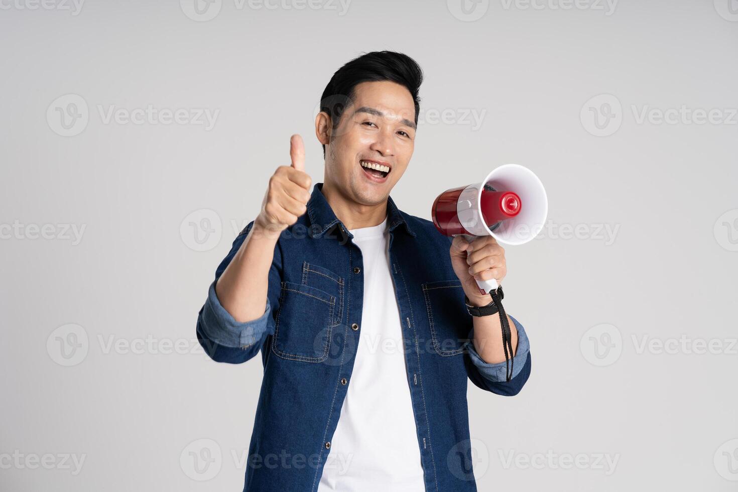 Portrait of Asian man posing on white background photo
