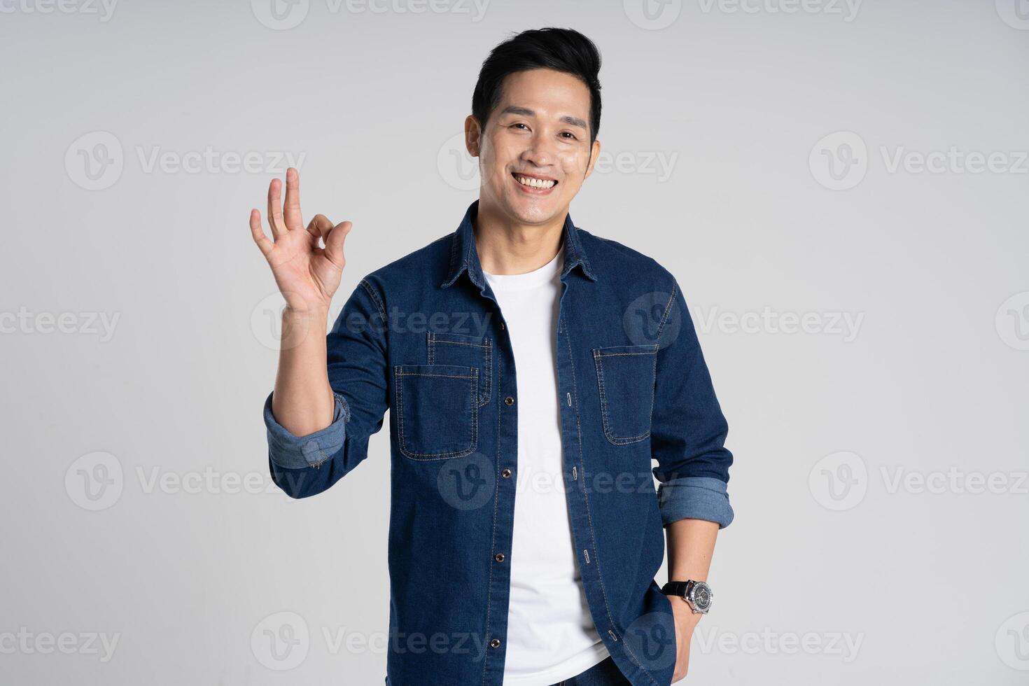 Portrait of Asian man posing on white background photo