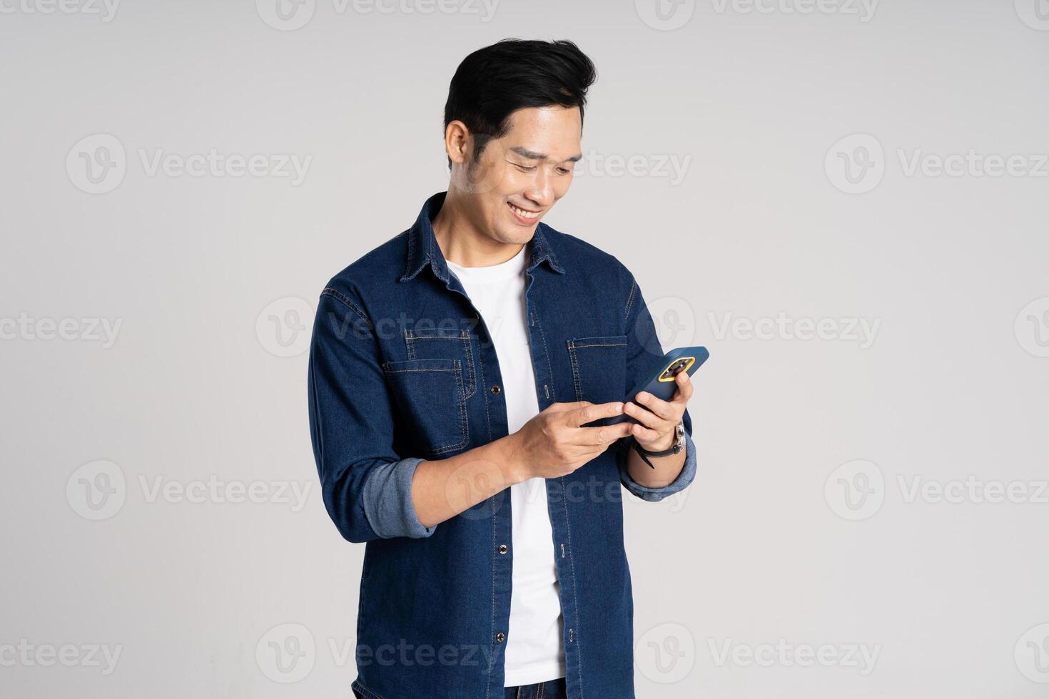 Portrait of Asian man posing on white background photo
