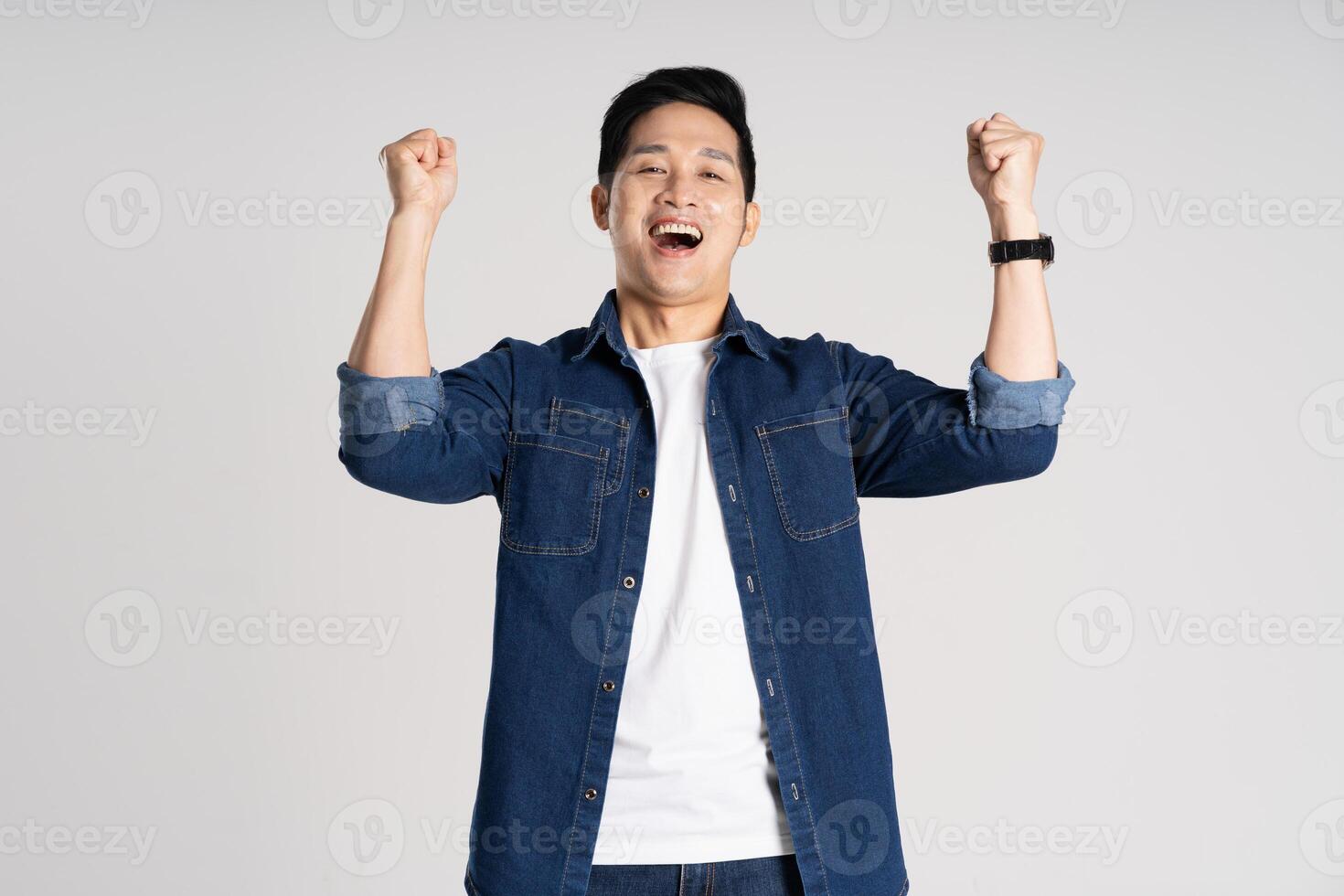 Portrait of Asian man posing on white background photo