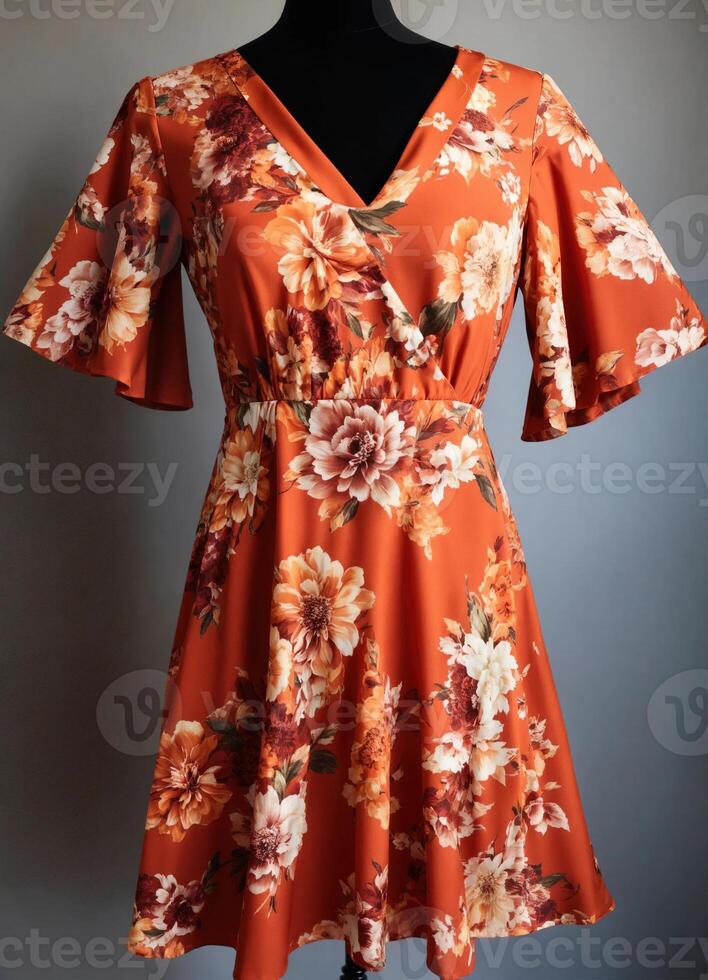 AI generated Fashionable evening orange summer dress on a mannequin. ai generative. ai generative photo