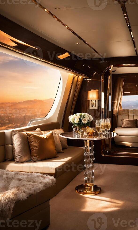 AI generated Interior of a luxury business jet airplane. Luxury travel. ai generative photo