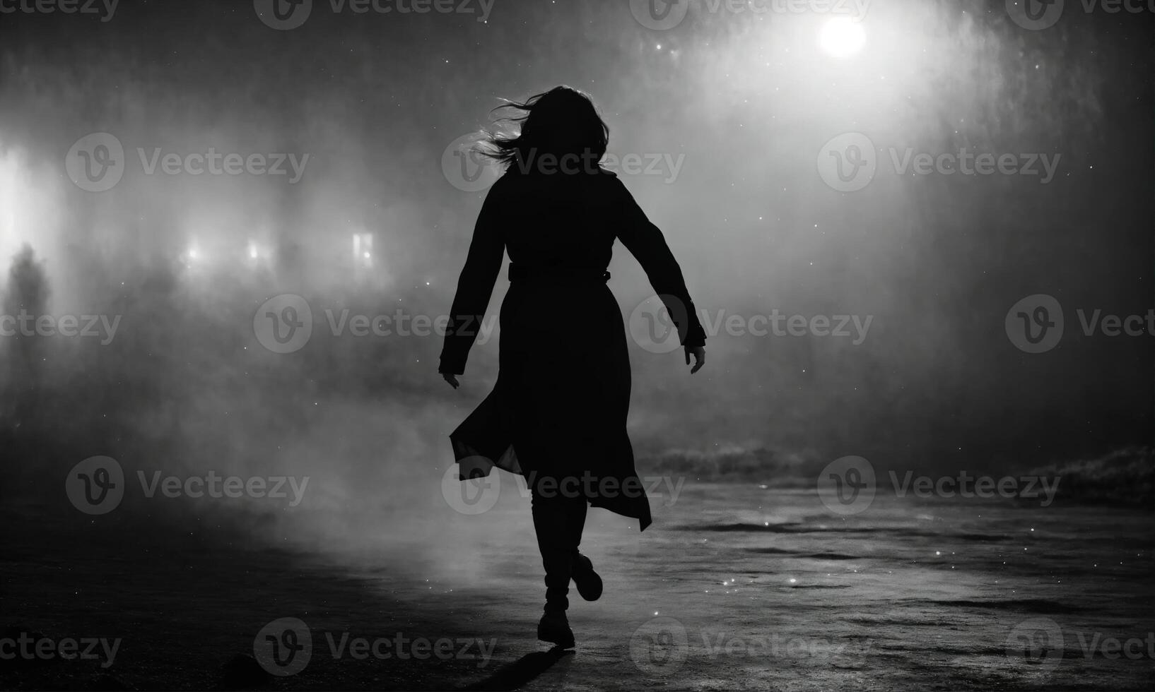 AI generated Blurry motion silhouette of a girl with long hair. ai generative photo