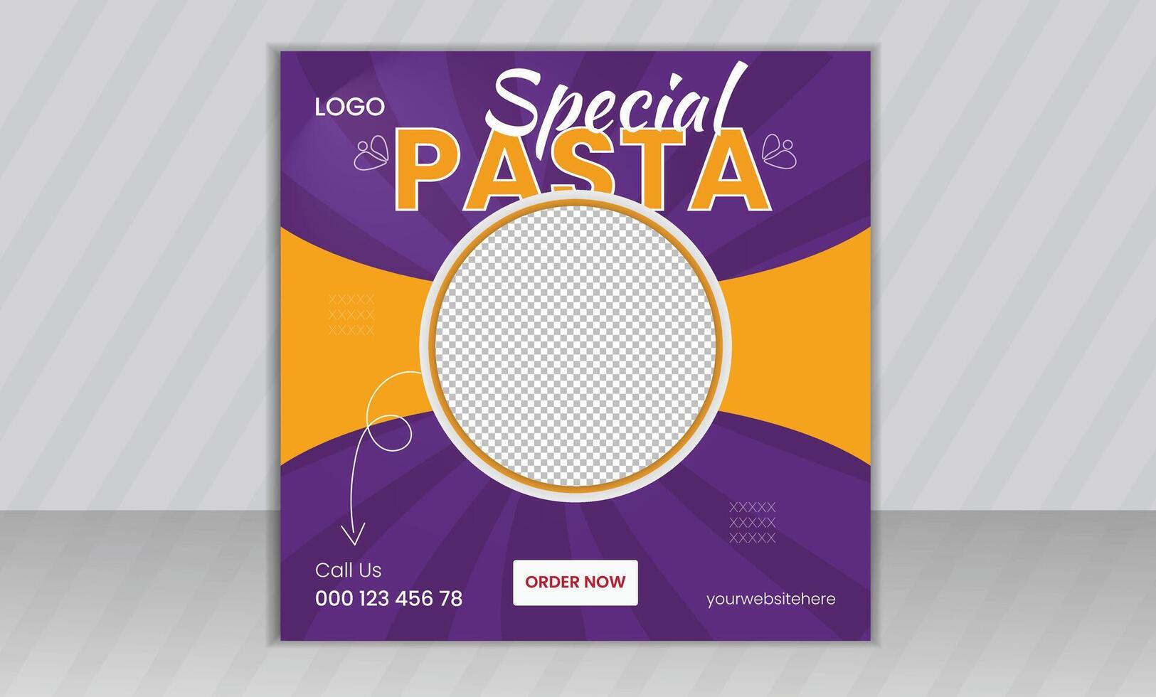 Fast food restaurant business marketing social media post or ads or web banner template design, Fresh pizza, burger, pasta online sale promotion flyer or poster vector