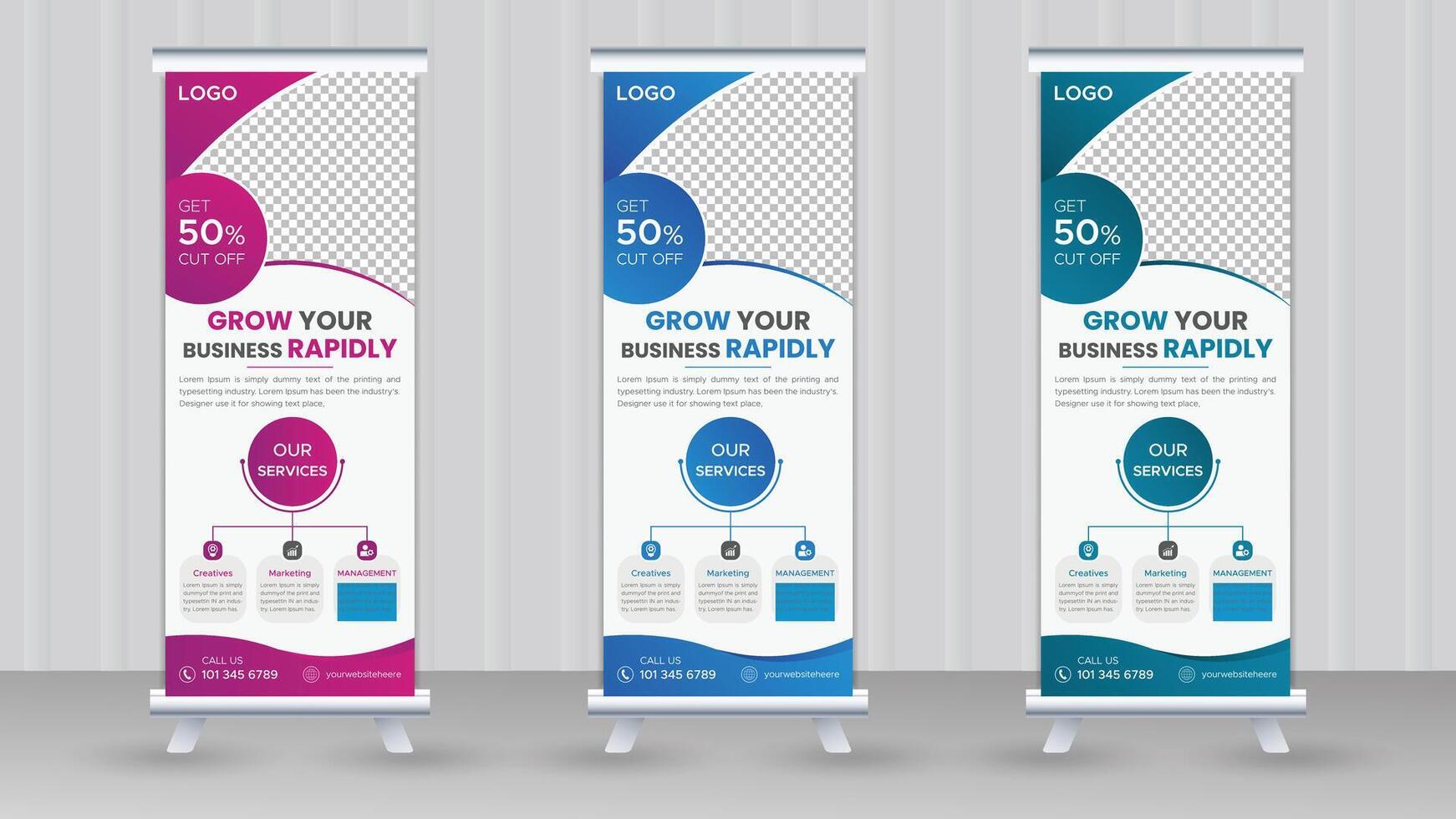 Professional Business Roll Up banner set, vector creative design, Modern Corporate x banner or sale banner template billboard of trendy flag banner or pull up banner, Standee template