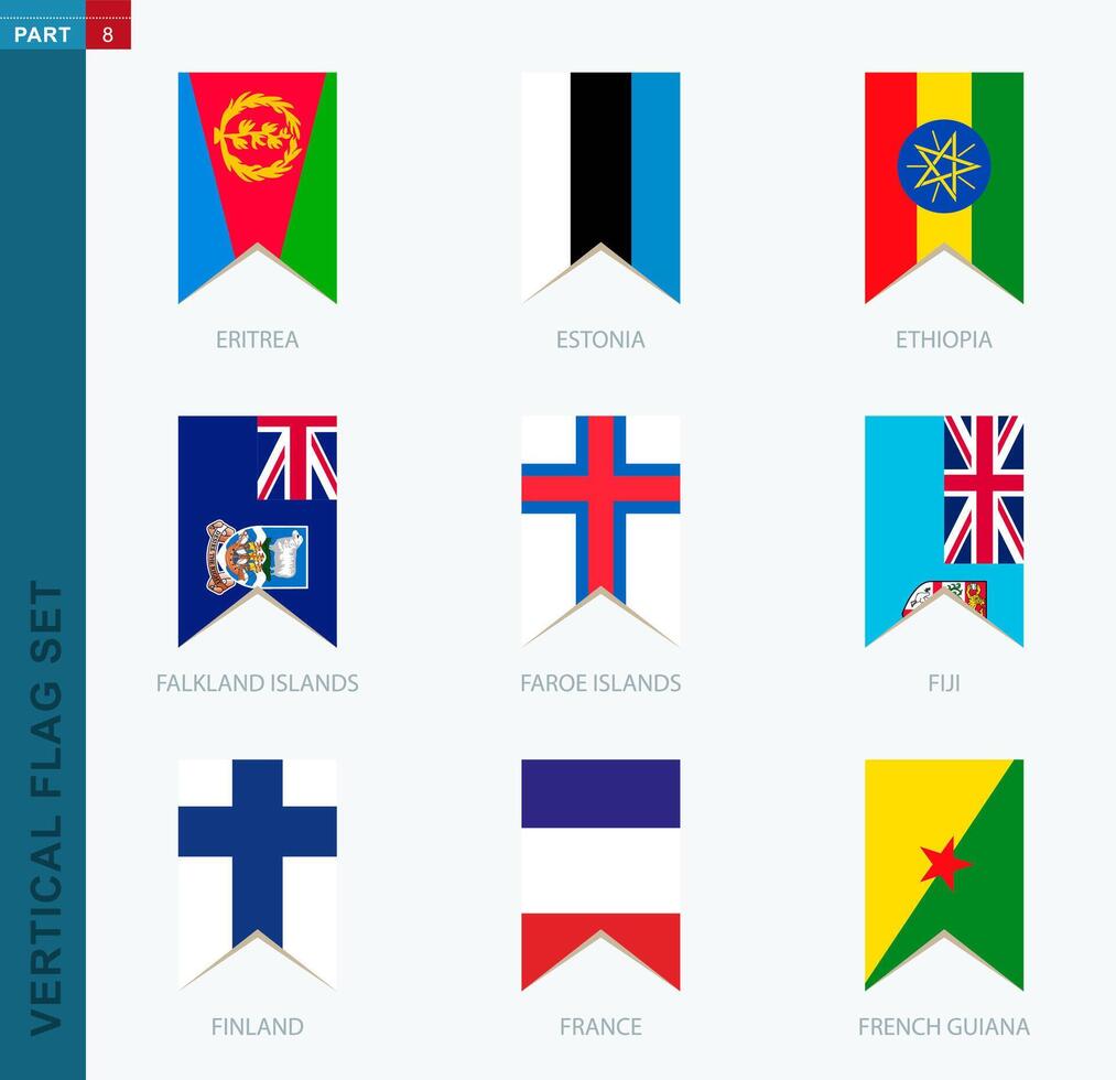 Nine vector vertical flag set. Vertical icon with flag.