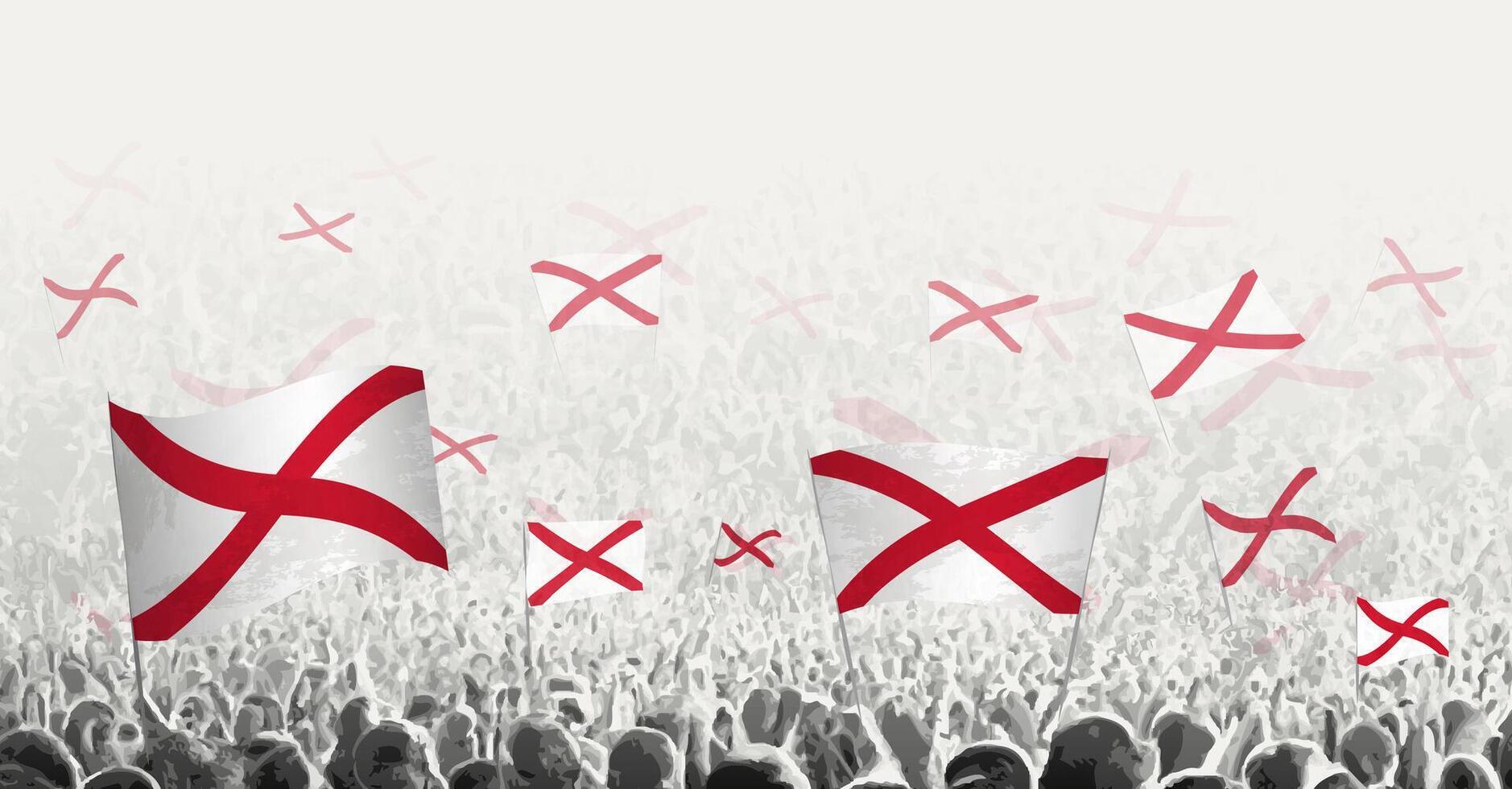 Abstract crowd with flag of Alabama. Peoples protest, revolution, strike and demonstration with flag of Alabama. vector