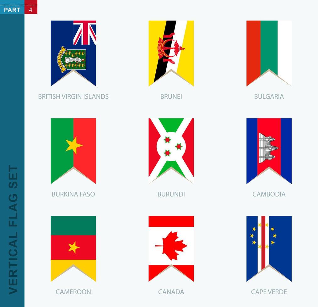 Nine vector vertical flag set. Vertical icon with flag.