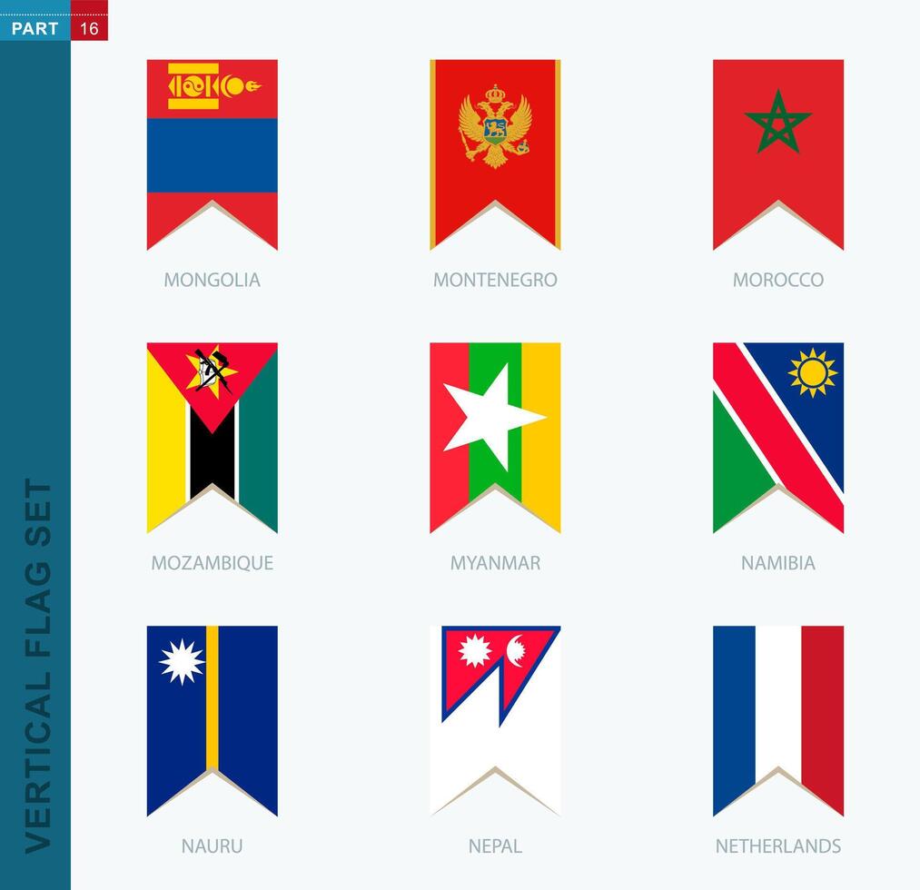 Nine vector vertical flag set. Vertical icon with flag.