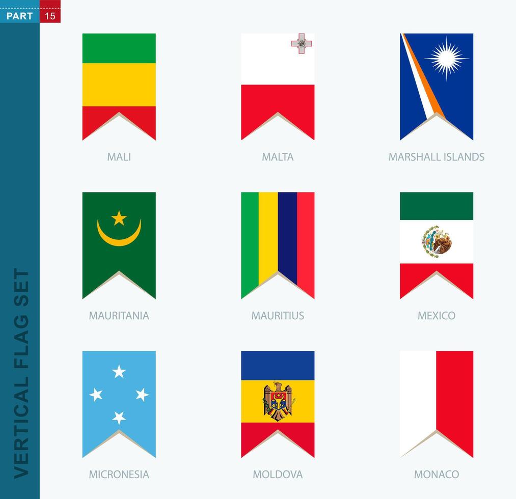 Nine vector vertical flag set. Vertical icon with flag.