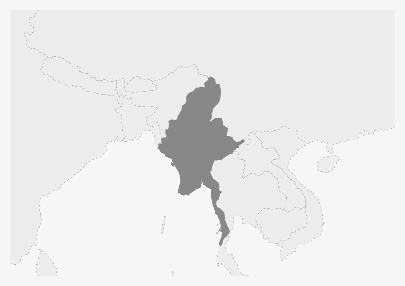 mapa de Asia con destacado myanmar mapa vector