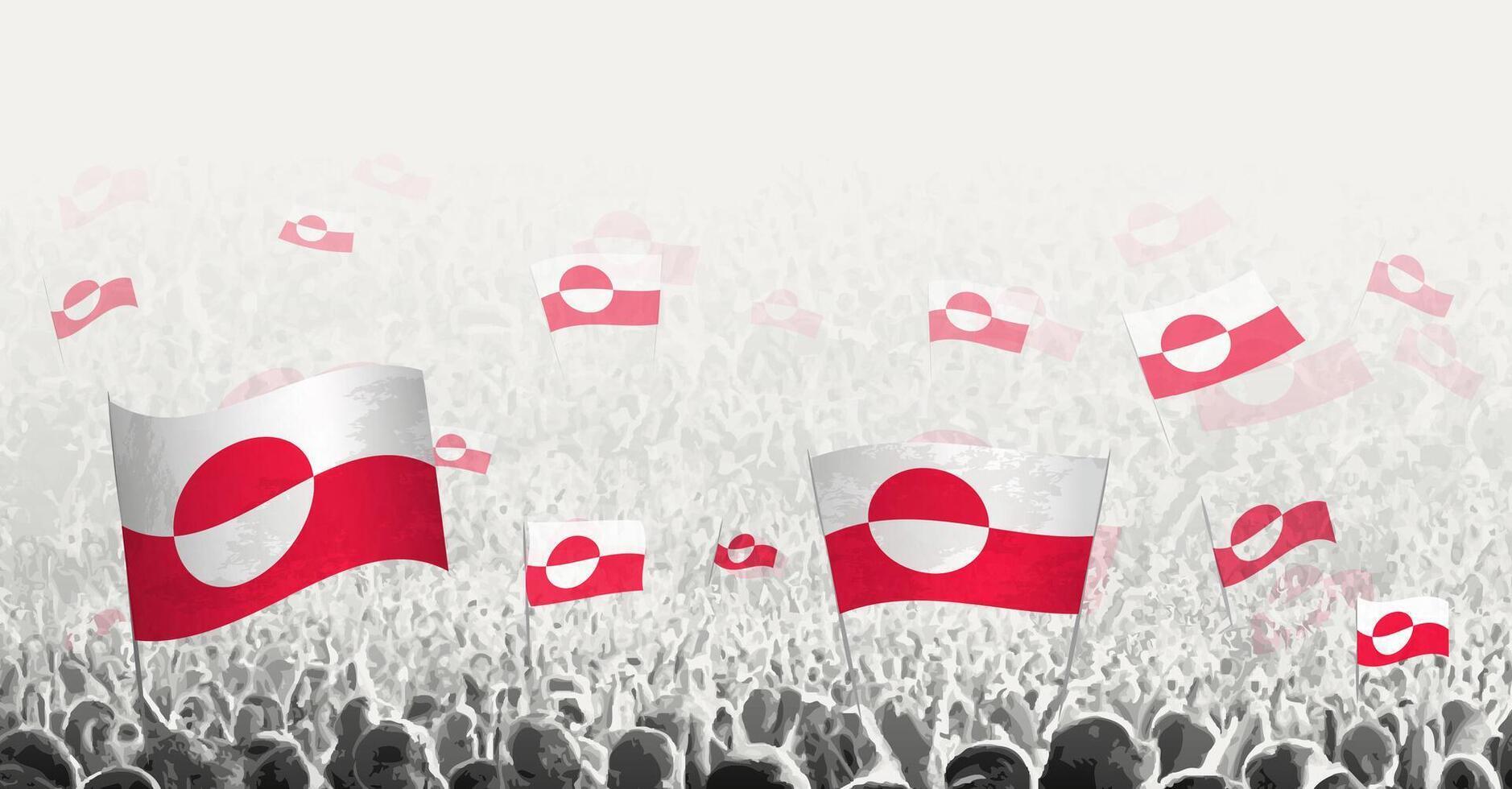 Abstract crowd with flag of Greenland. Peoples protest, revolution, strike and demonstration with flag of Greenland. vector