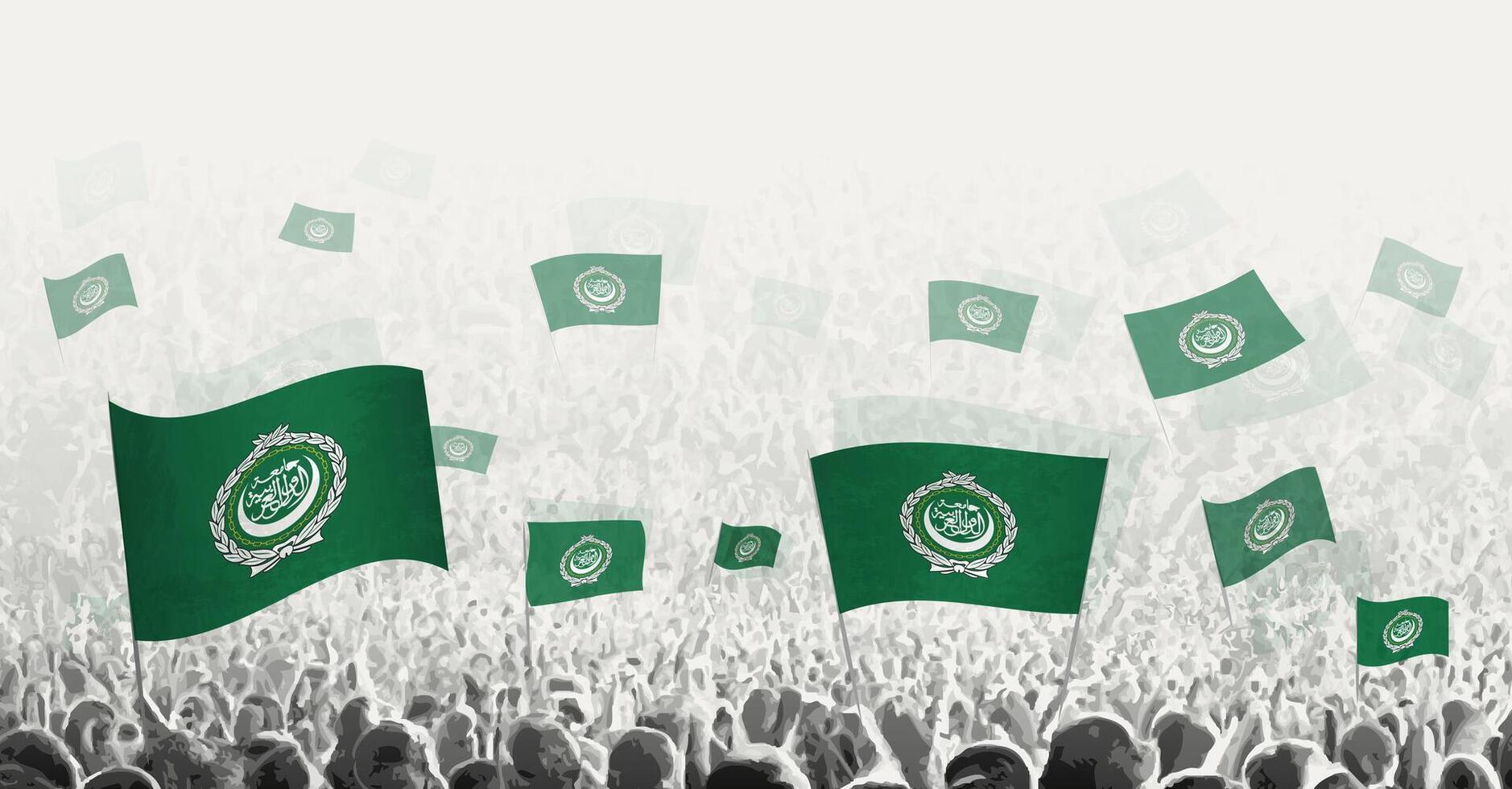 resumen multitud con bandera de árabe liga. pueblos protesta, revolución, Huelga y demostración con bandera de árabe liga. vector