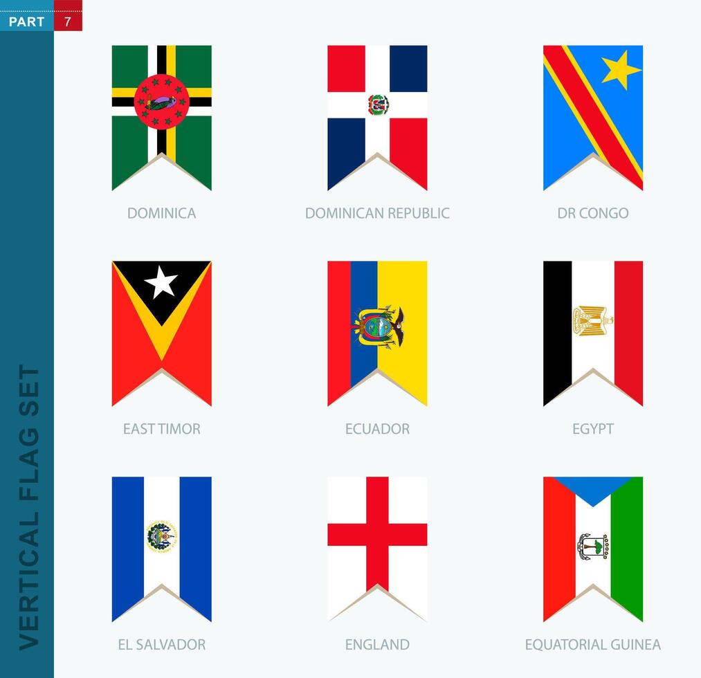 Nine vector vertical flag set. Vertical icon with flag.