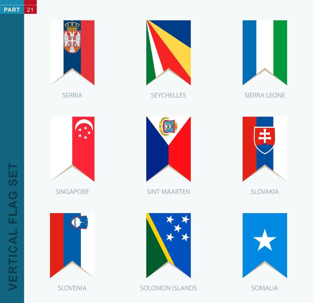 Nine vector vertical flag set. Vertical icon with flag.