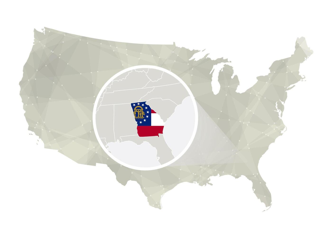 Polygonal abstract USA map with magnified Georgia state. vector
