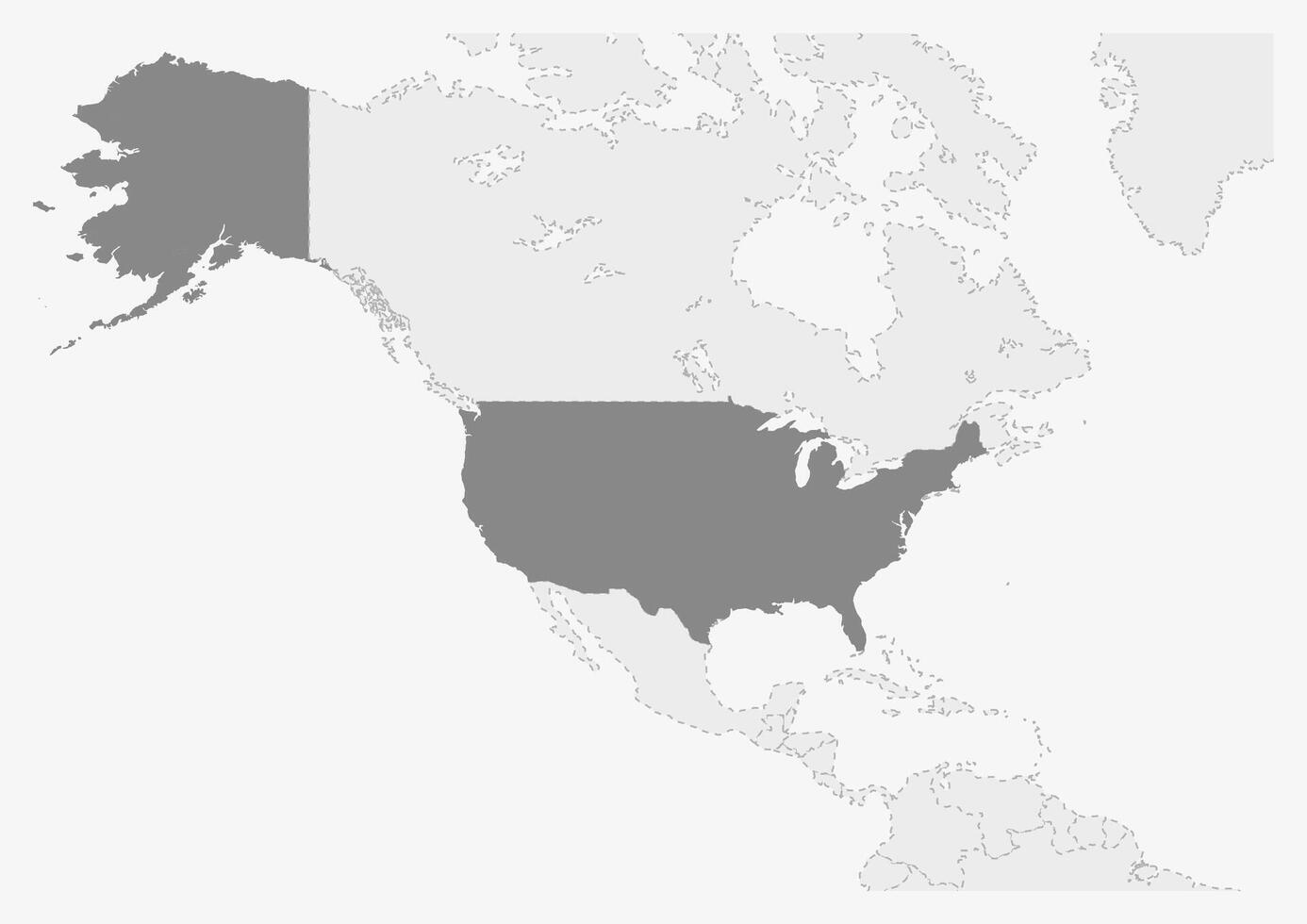 mapa de America con destacado Estados Unidos mapa vector