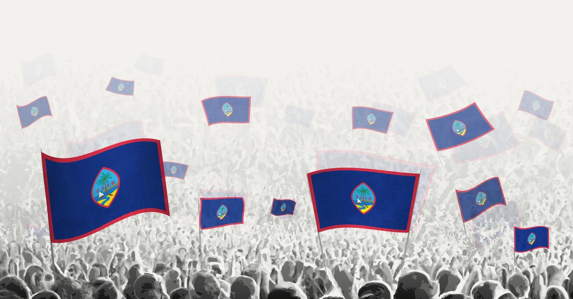 Abstract crowd with flag of Guam. Peoples protest, revolution, strike and demonstration with flag of Guam. vector