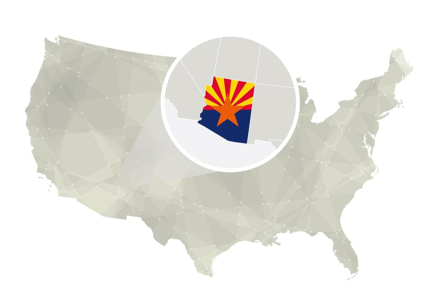 Polygonal abstract USA map with magnified Arizona state. vector