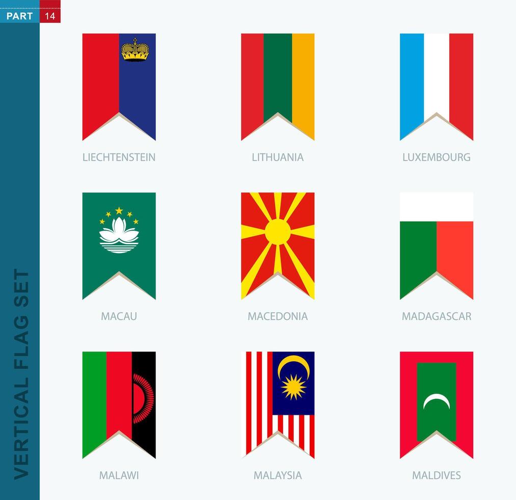 Nine vector vertical flag set. Vertical icon with flag.