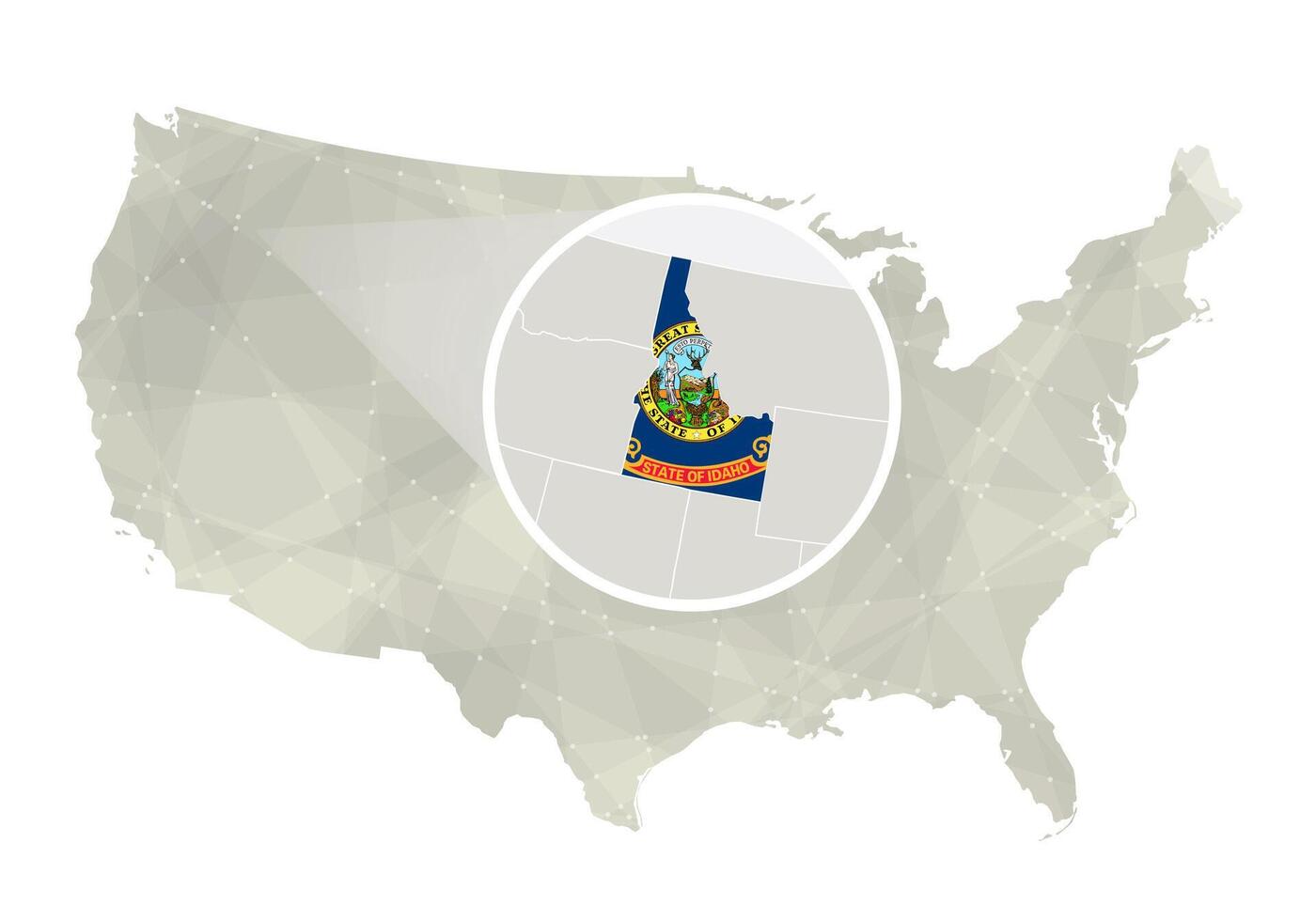 Polygonal abstract USA map with magnified Idaho state. vector