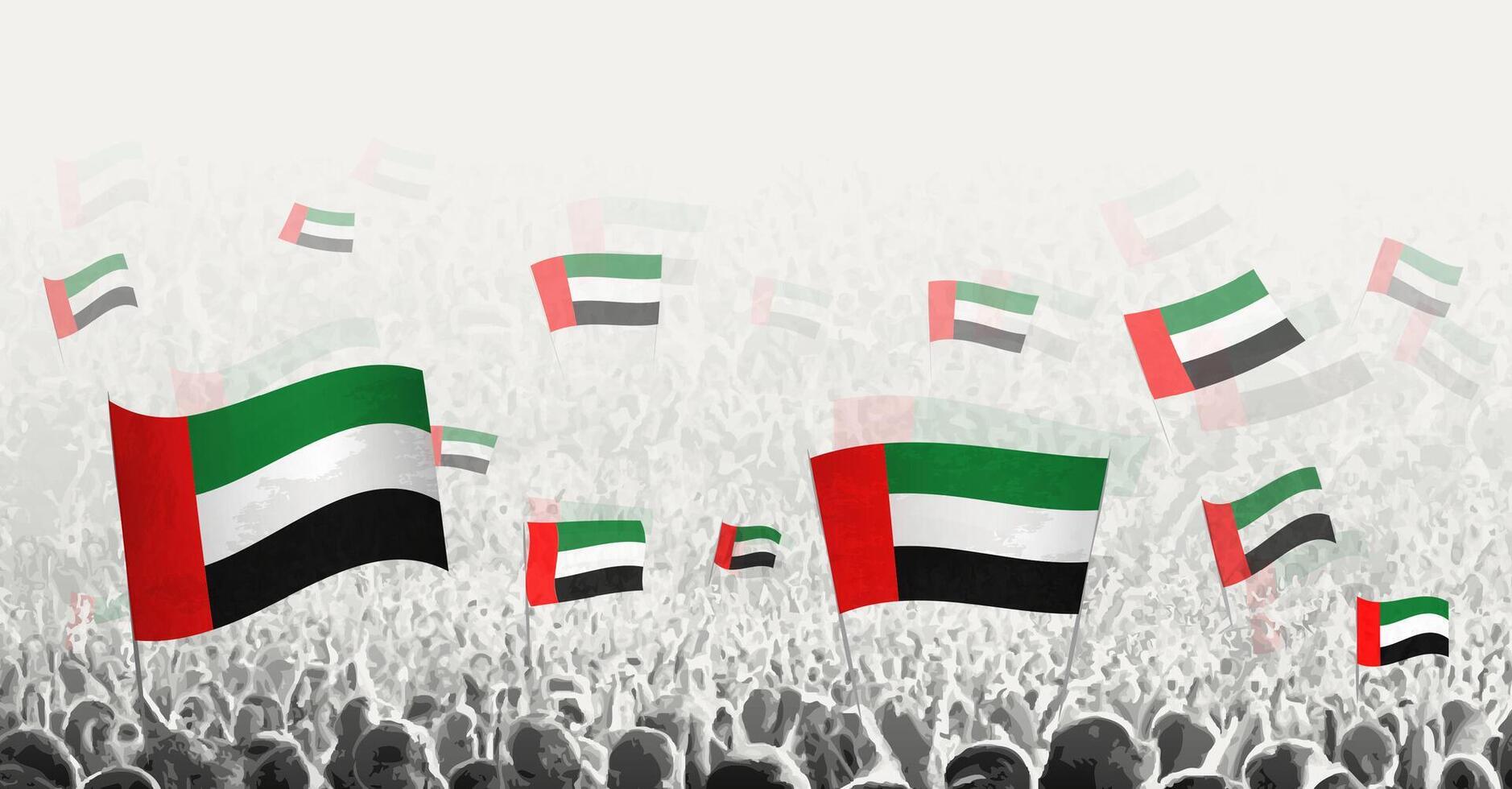 Abstract crowd with flag of United Arab Emirates. Peoples protest, revolution, strike and demonstration with flag of United Arab Emirates. vector