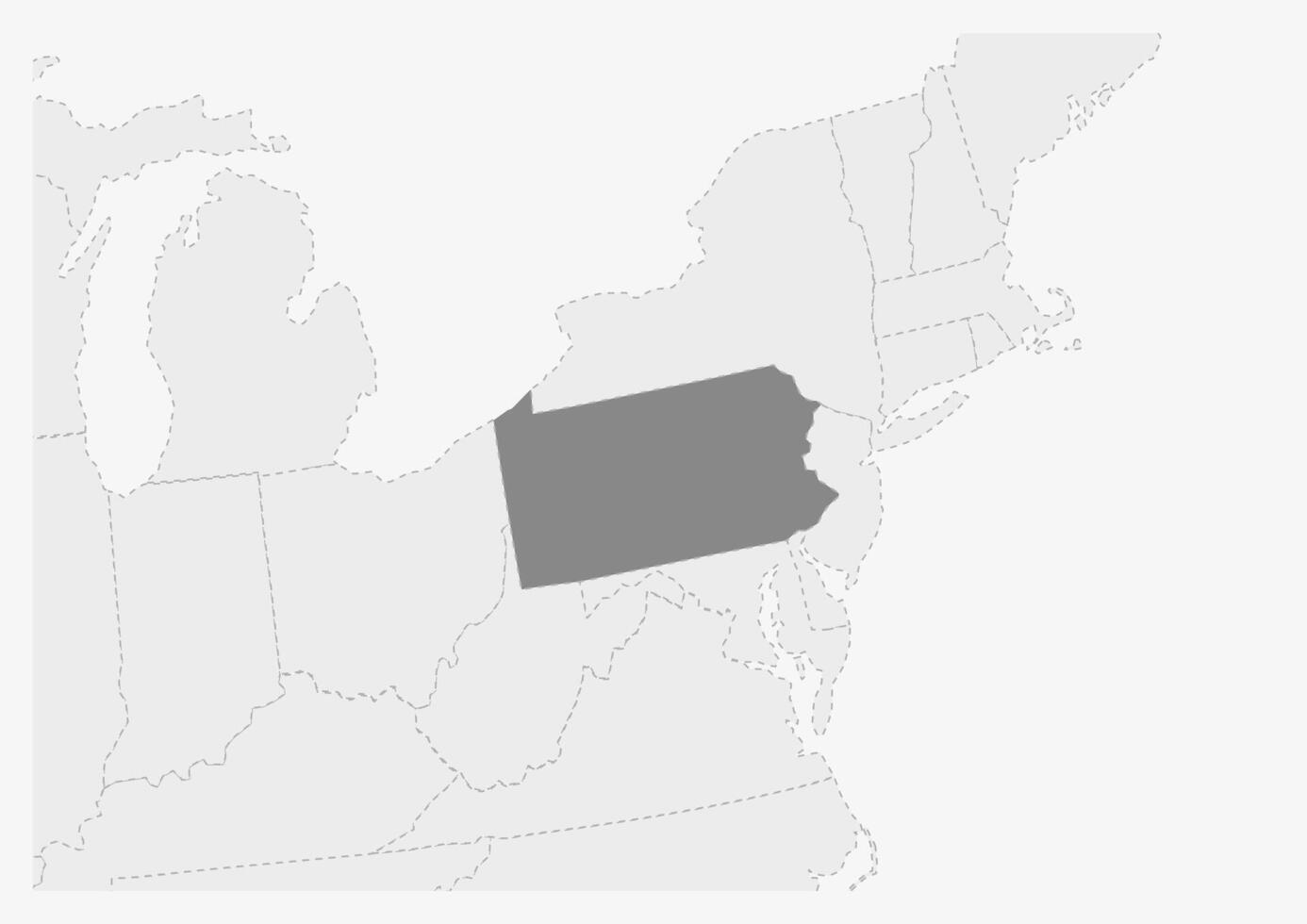 mapa de Estados Unidos con destacado Pensilvania estado mapa vector