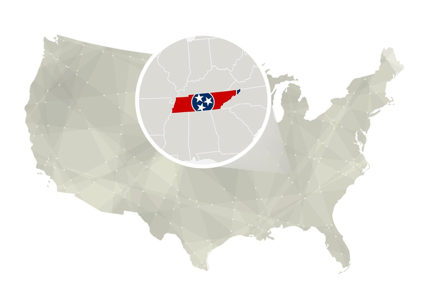 Polygonal abstract USA map with magnified Tennessee state. vector