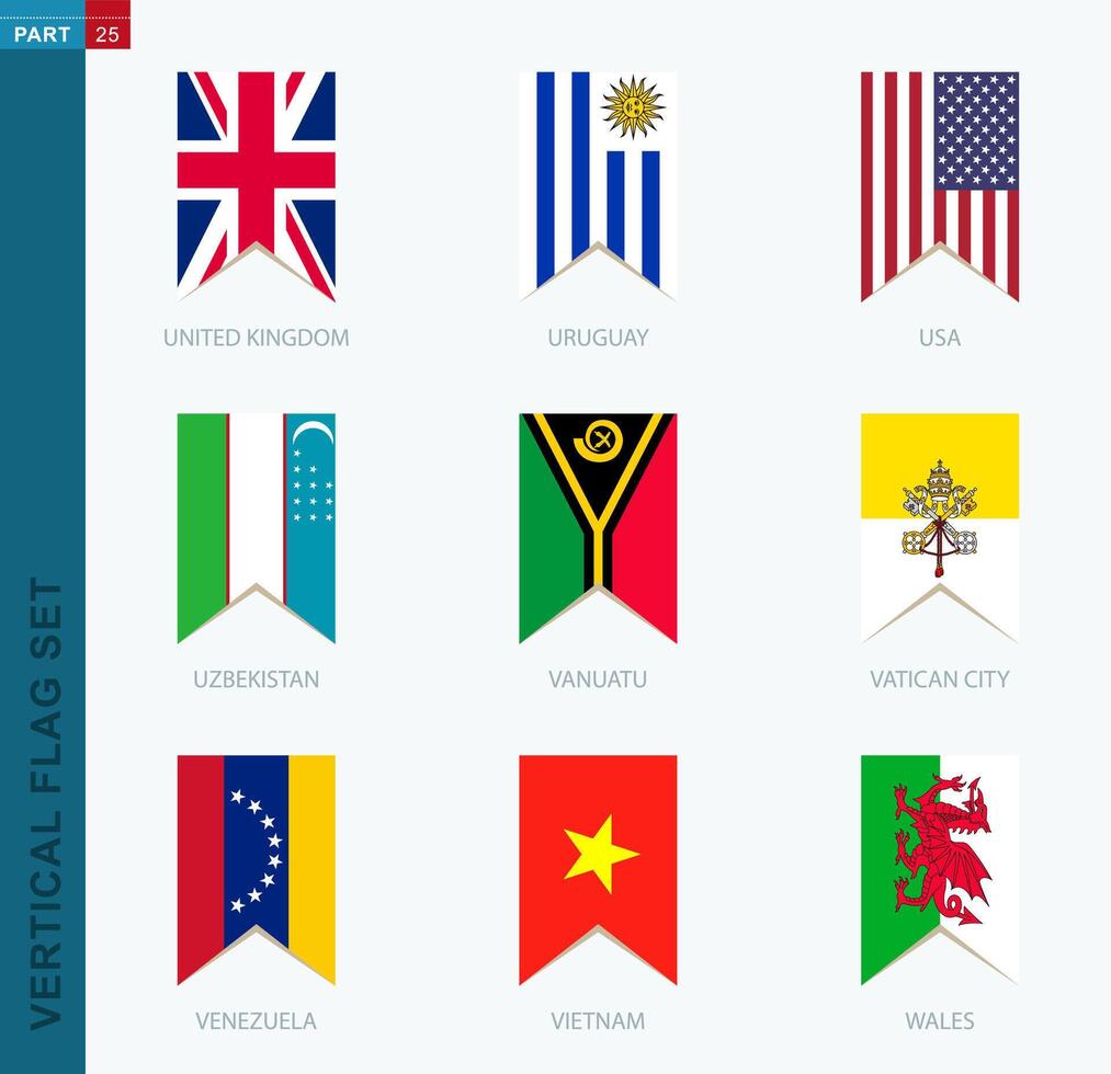 Nine vector vertical flag set. Vertical icon with flag.