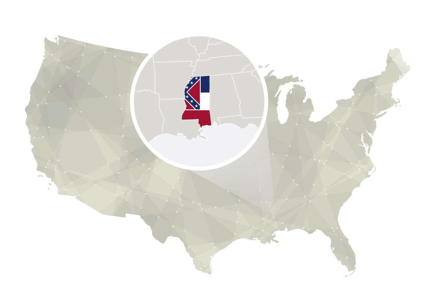 Polygonal abstract USA map with magnified Mississippi state. vector