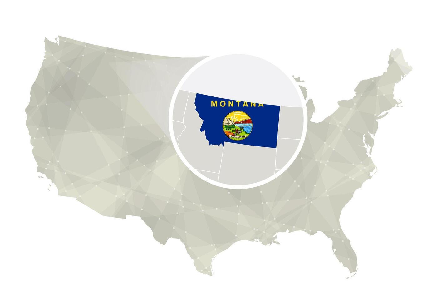 poligonal resumen Estados Unidos mapa con magnificado Montana estado. vector