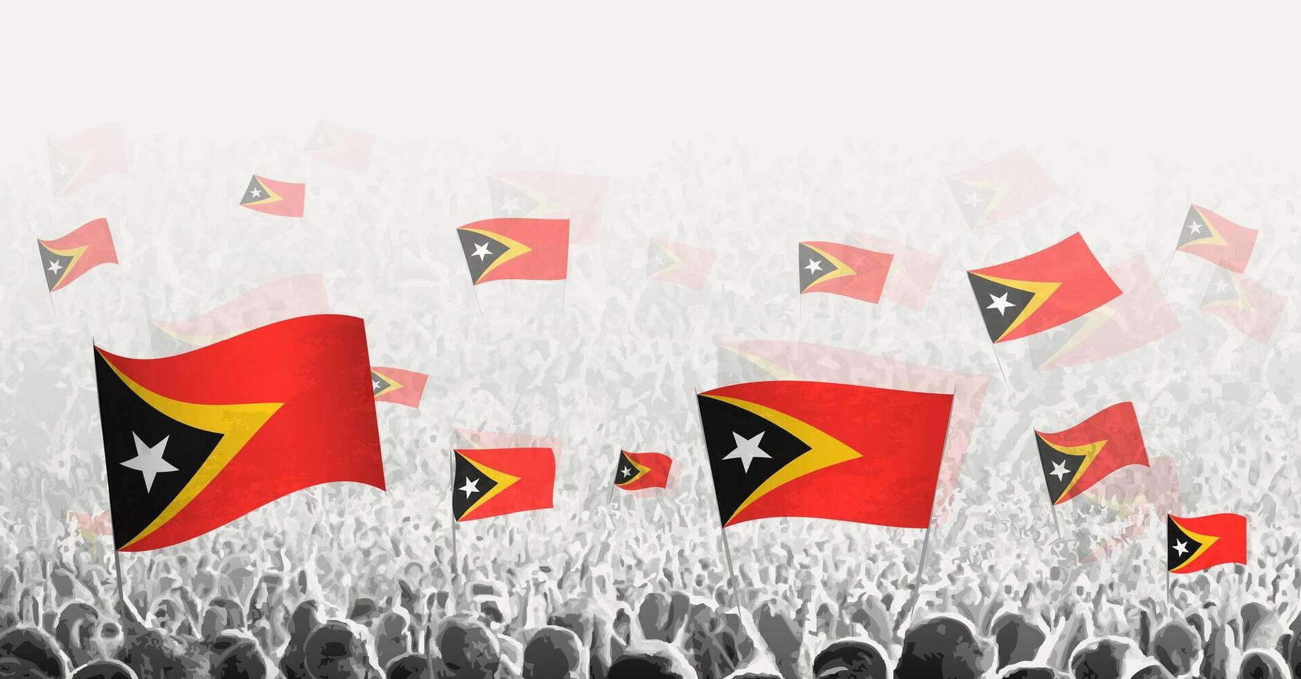 resumen multitud con bandera de este Timor. pueblos protesta, revolución, Huelga y demostración con bandera de este Timor. vector