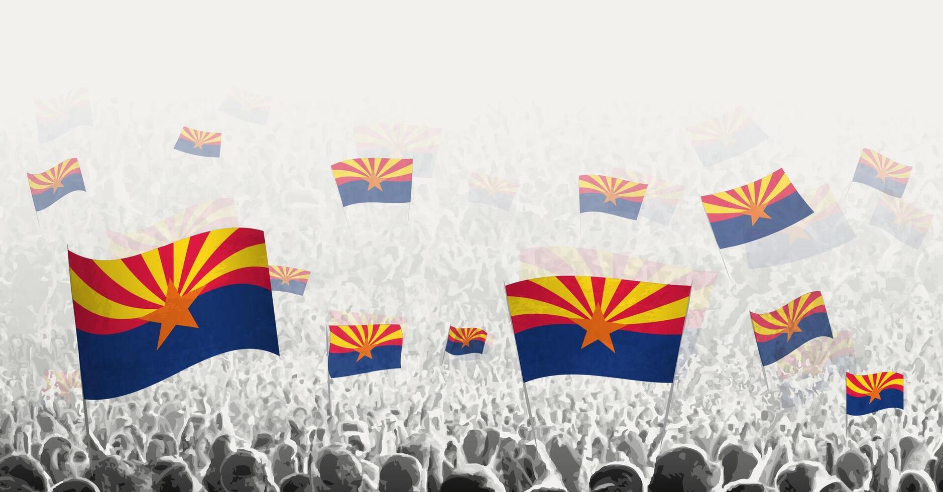 resumen multitud con bandera de Arizona. pueblos protesta, revolución, Huelga y demostración con bandera de Arizona. vector