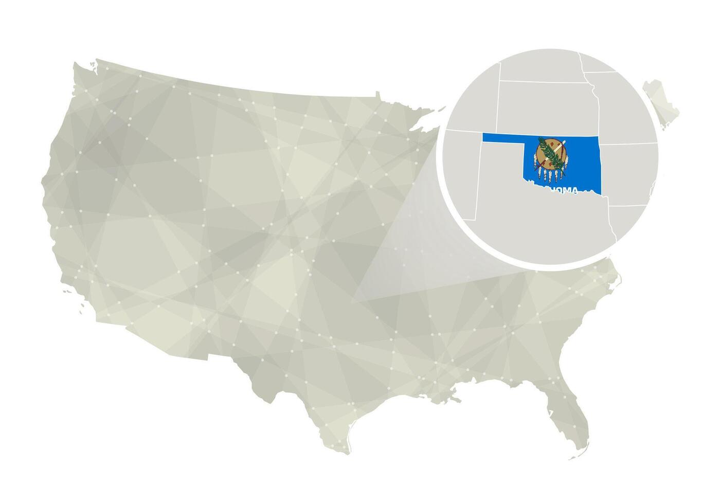 poligonal resumen Estados Unidos mapa con magnificado Oklahoma estado. vector