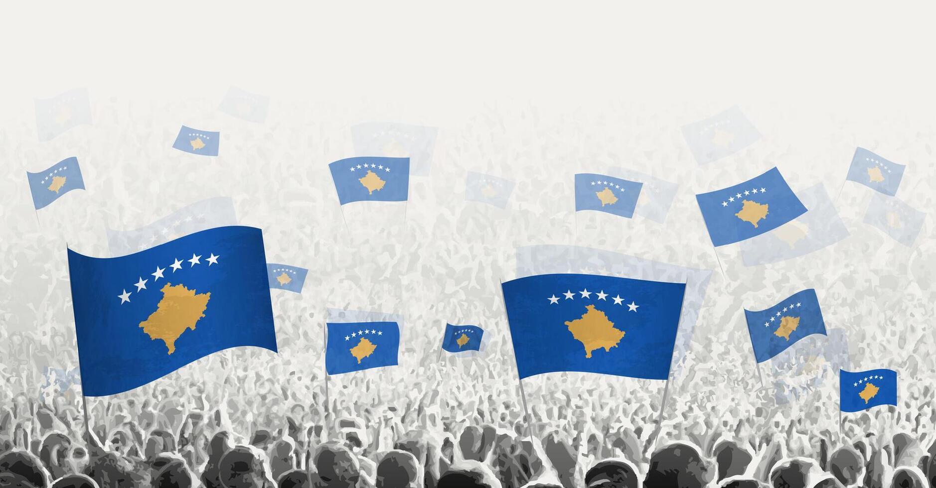 Abstract crowd with flag of Kosovo. Peoples protest, revolution, strike and demonstration with flag of Kosovo. vector