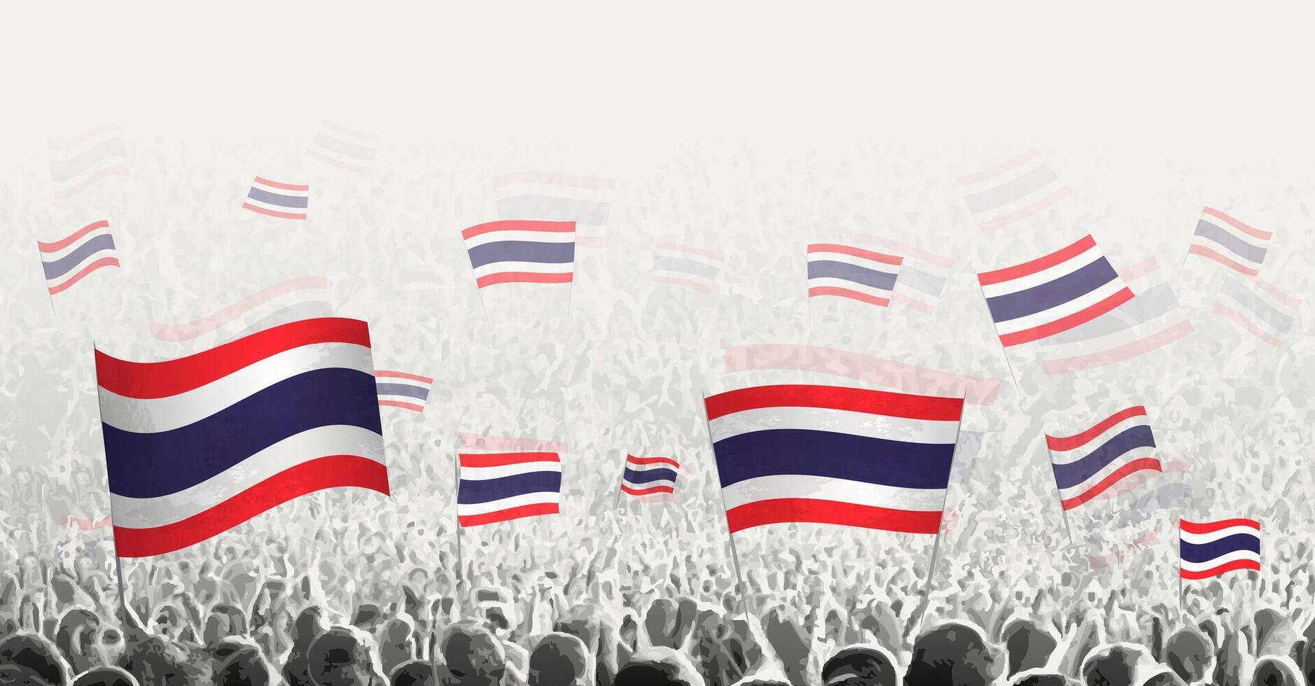 Abstract crowd with flag of Thailand. Peoples protest, revolution, strike and demonstration with flag of Thailand. vector